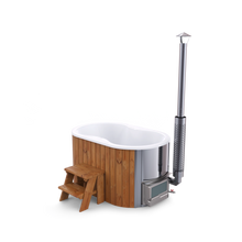 Ladda upp bild till gallerivisning, Badtunna Vemdalen Premium (Akryl) 160 cm x 100 cm Integrerad vedeldad kamin