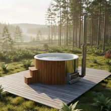 Ladda upp bild till gallerivisning, Badtunna Boviken Premium (Akryl) Ø180/ Ø200 cm Integrerad horisontell vedeldad kamin